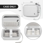 Open white camera case with internal dimensions and wrist strap; case only
