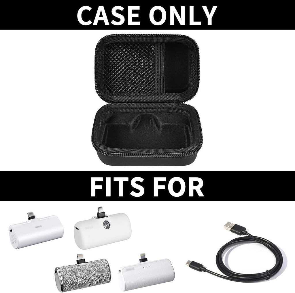 Open black mini power bank case shown with compatible portable chargers; case only