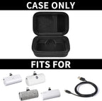Open black mini power bank case shown with compatible portable chargers; case only
