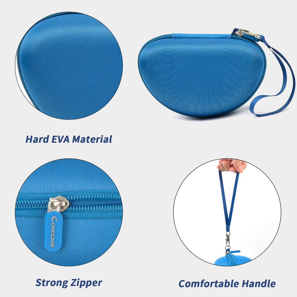 Blue headphone case with hard EVA shell, strong zipper, and carrying strap