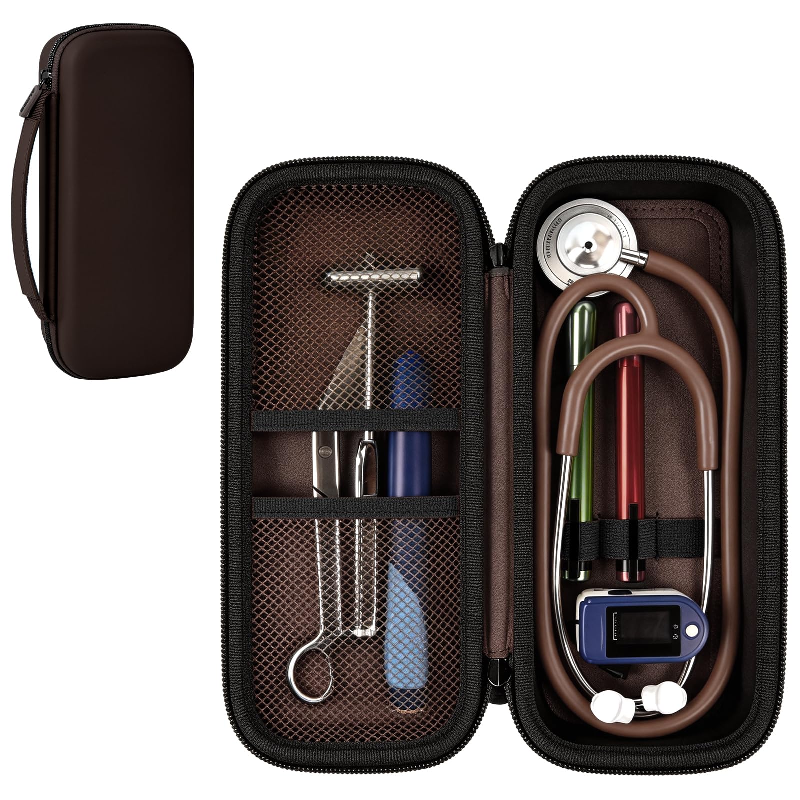 Stethoscope Case for Littmann, MDF & Omron | ALKOO – Brown + Black – protective case product view