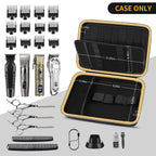 Open black and gold professional clipper case with elastic tool loops and grooming accessories; case only