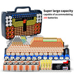 Navy blue 269-slot battery organizer case large-capacity organizer shown with supported battery sizes