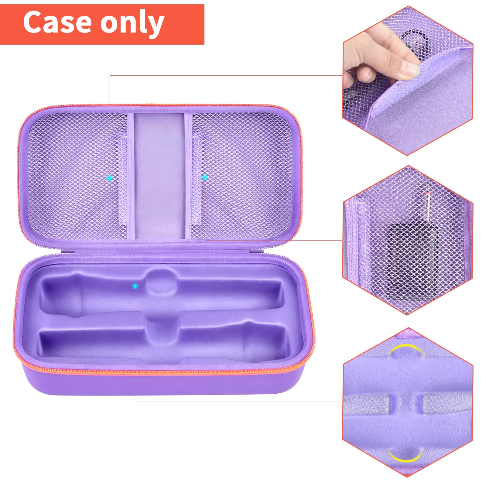 Open purple microphone organizer with mesh pockets and molded dual-mic compartments; case only