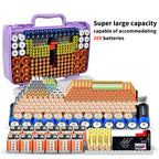 Purple 269-slot battery organizer case large-capacity organizer shown with supported battery sizes