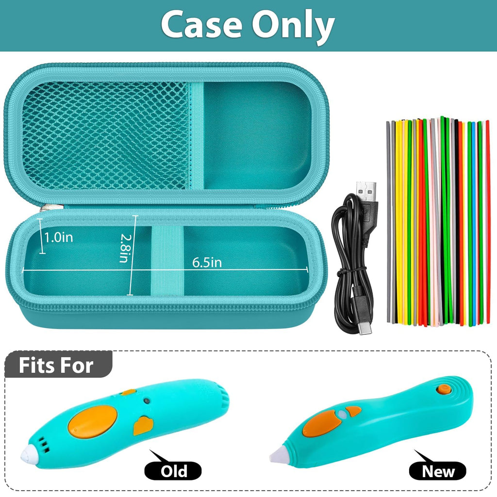 Open teal 3Doodler Start+ pen case with mesh filament pocket and elastic straps; case only
