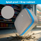 Gray and blue label maker case demonstrating splash-proof and drop-resistant protection