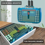 Turquoise blue 269-slot battery organizer case wall-mounted and drawer-storage options