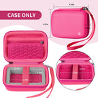 Open bright pink camera case with internal dimensions and wrist strap; case only