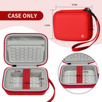 Open red camera case with internal dimensions and wrist strap; case only
