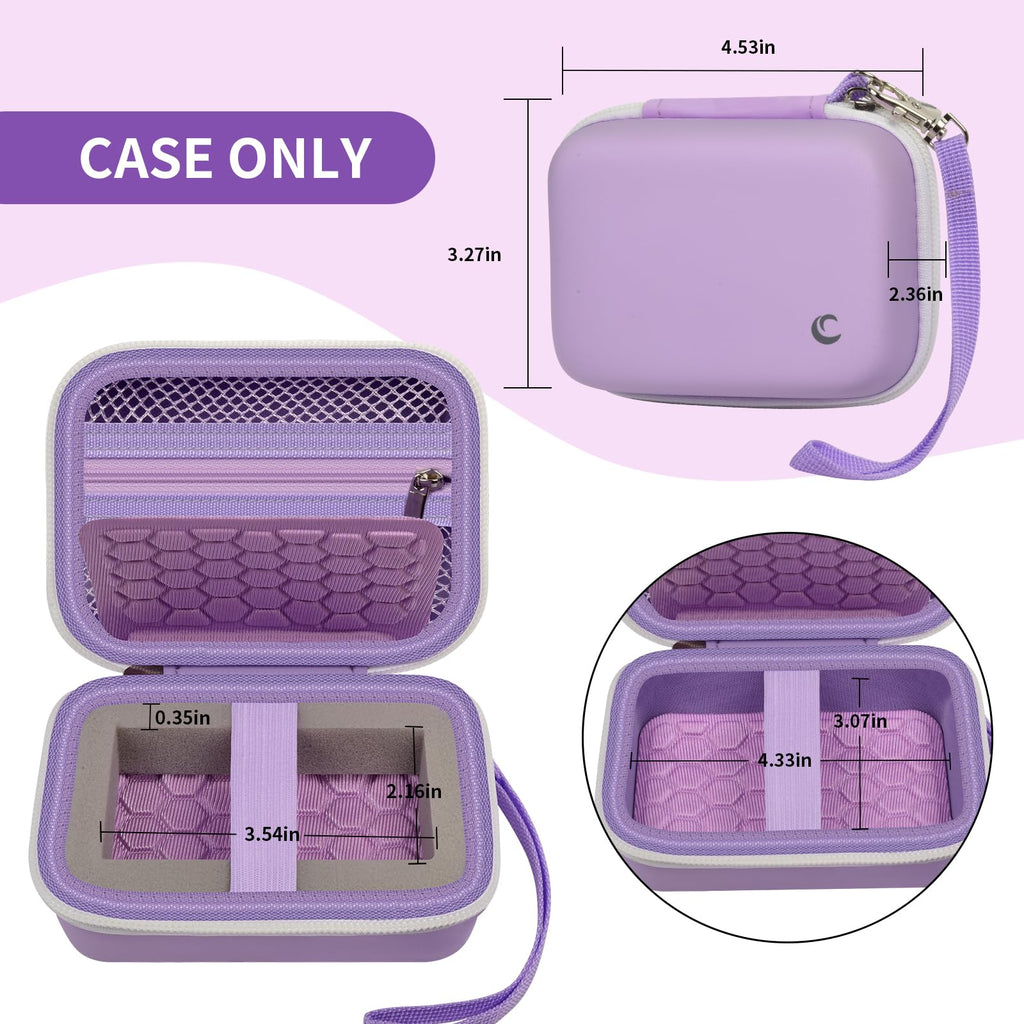 Open lavender camera case with internal dimensions and wrist strap; case only