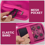 Pink retro handheld console carrying case mesh cable pocket and elastic console strap interior