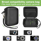 Black protective digital camera case compatibility and interior dimensions overview