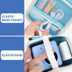Blue kids instant print camera case interior mesh pocket and elastic strap detail