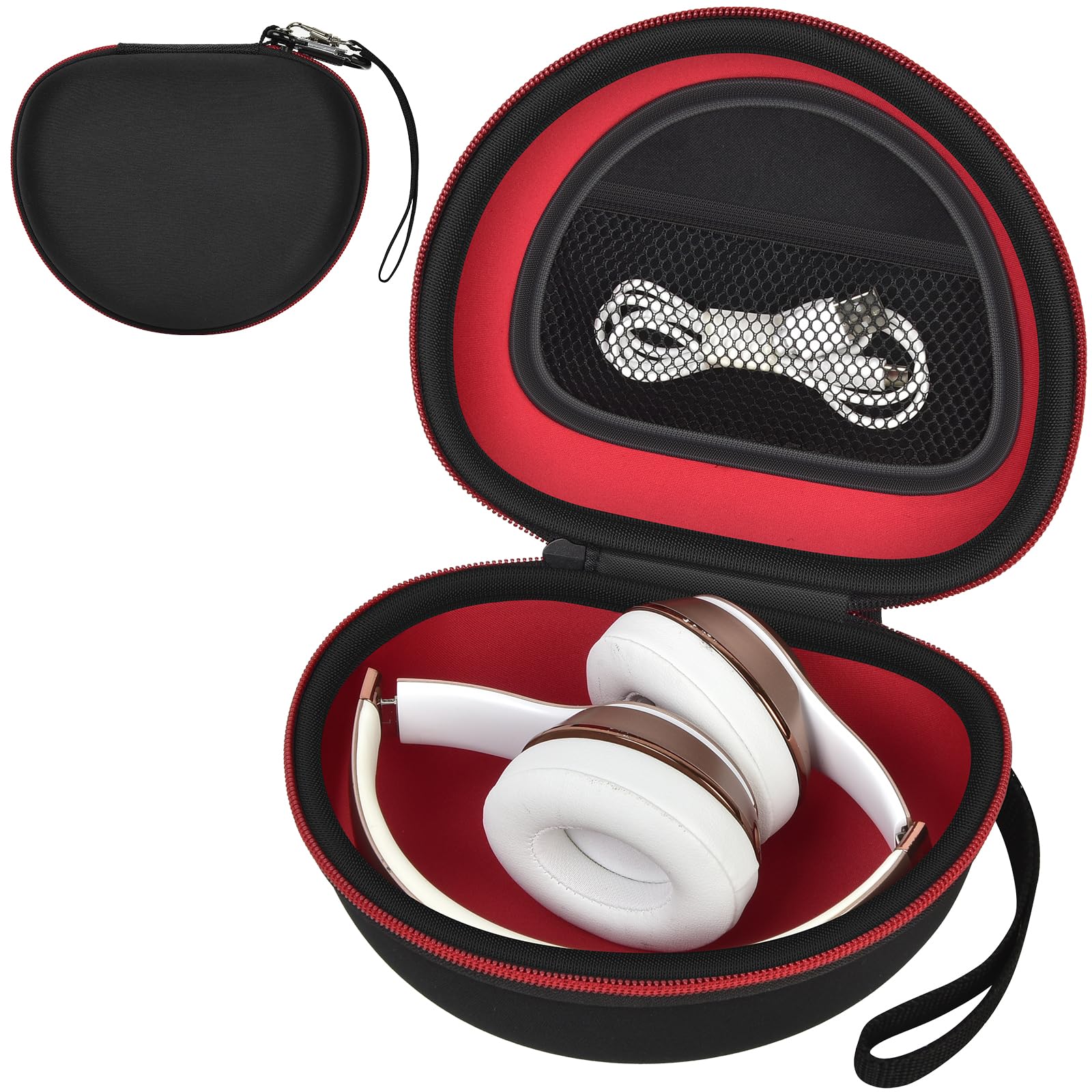Extra-Large Beats Headphone Travel Case – Black+Red Zipper – protective case product view