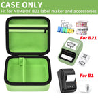 Open bright green NIIMBOT B21 and B1 label maker case with mesh pocket and divided interior; case only