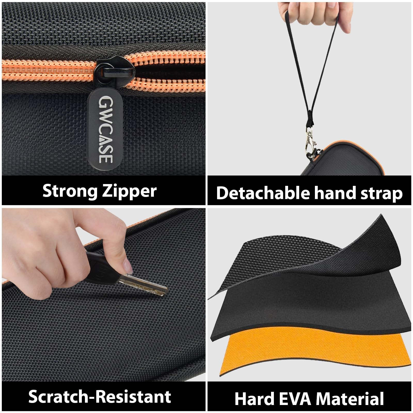 Black 3D pen case with strong zipper, detachable strap, scratch-resistant shell, and hard EVA material