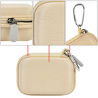 Beige mini power bank case with protective shell, zipper, and carabiner details