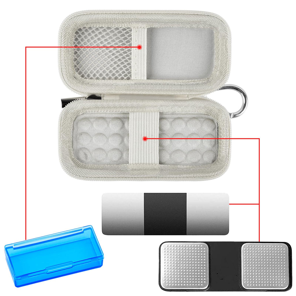 Open white KardiaMobile case with mesh pocket, sensor area, and accessory compartments