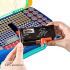 Turquoise blue 269-slot battery organizer case included battery tester checking battery condition