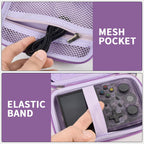 Lavender retro handheld console carrying case mesh cable pocket and elastic console strap interior