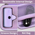 Lavender charger case interior with molded groove and mesh cable pocket