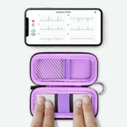 KardiaMobile 6L device used inside the open purple travel case without removal