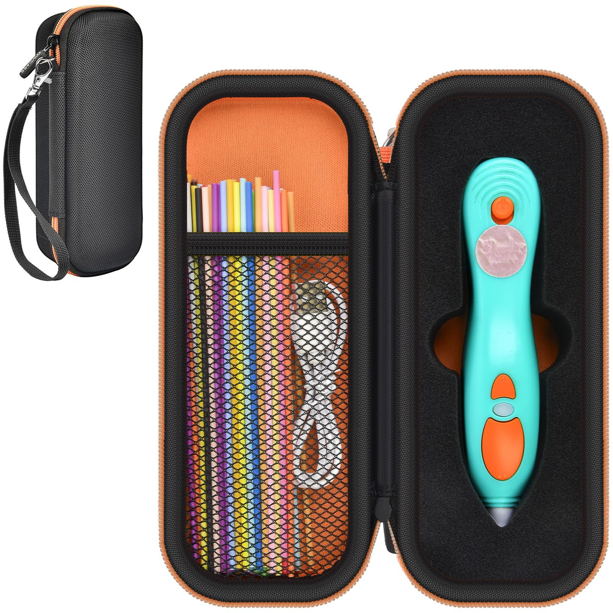 for 3Doodler Start+ 3D Pen Travel Case | ALKOO – Black With Orange Zipper – protective case product view