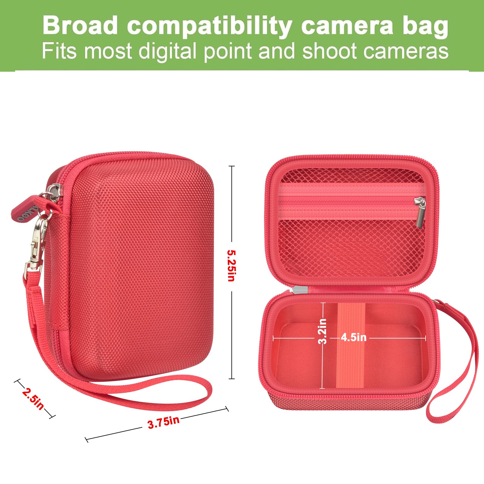 Red protective digital camera case compatibility and interior dimensions overview