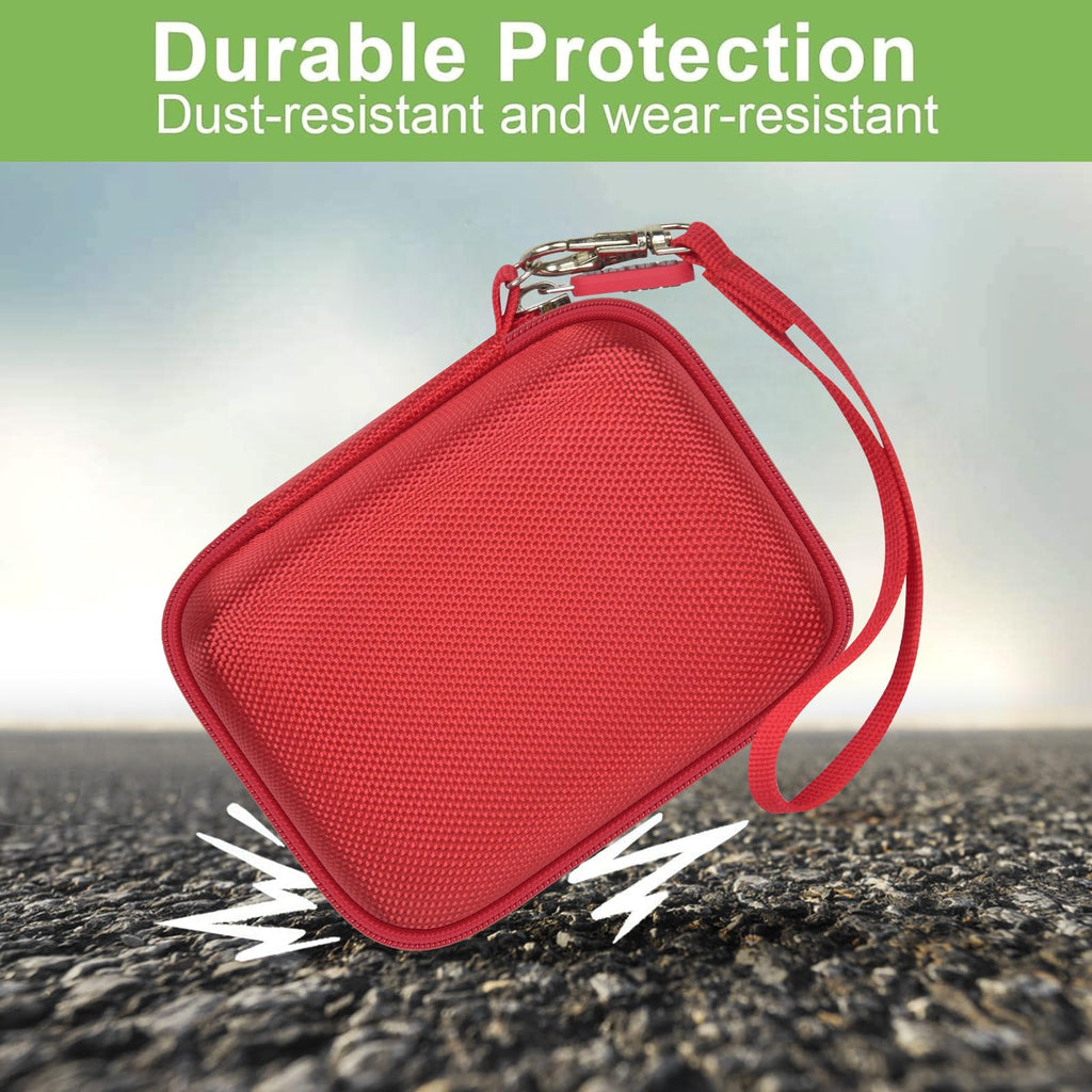 Red protective digital camera case dust- and wear-resistant protection demonstration