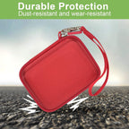 Red protective digital camera case dust- and wear-resistant protection demonstration