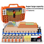 Orange 269-slot battery organizer case large-capacity organizer shown with supported battery sizes