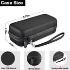 Black electric toothbrush case dimensions with hard EVA shell, zipper, and wrist strap
