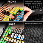Dark gray 269-slot battery organizer case front and back battery compartments and button-cell slots