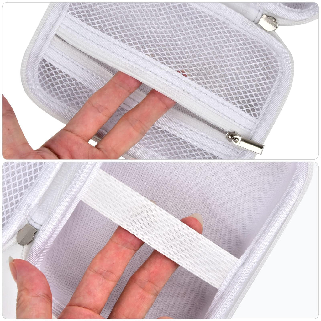 White case interior with elastic printer strap and mesh accessory pocket