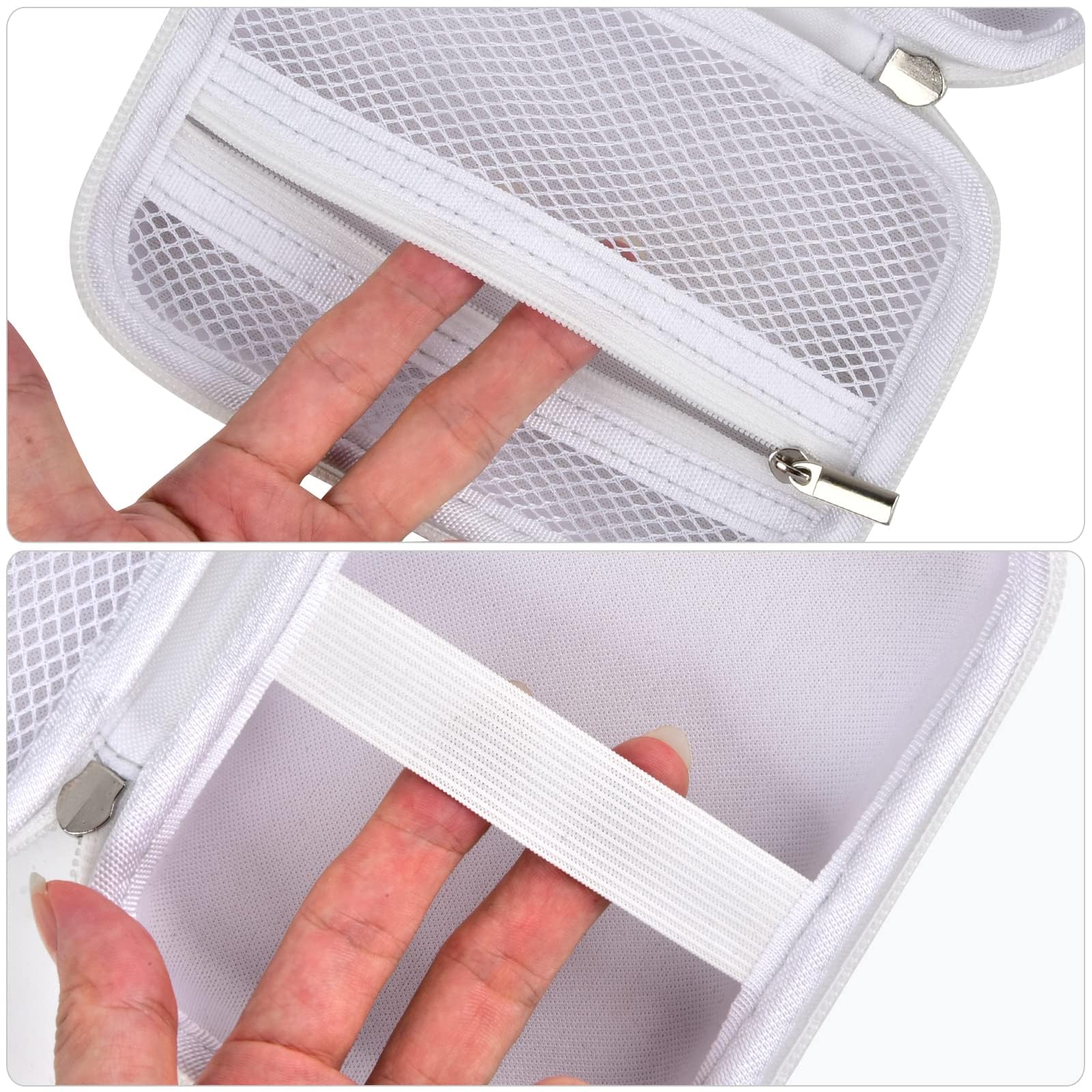 White case interior with elastic printer strap and mesh accessory pocket