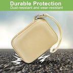 Beige protective digital camera case dust- and wear-resistant protection demonstration