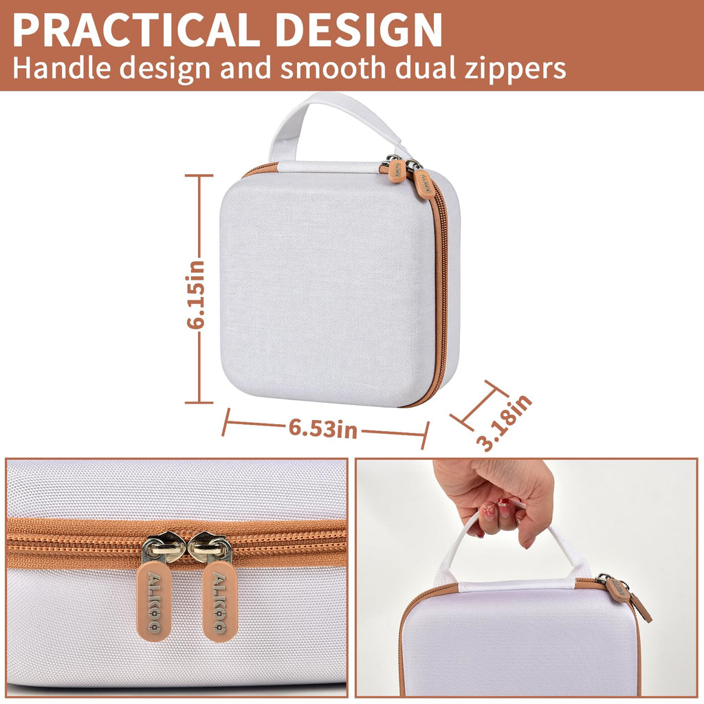 White and tan NIIMBOT label maker case dimensions with handle and dual zippers