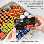 Clear gray 269-slot battery organizer case included battery tester checking battery condition