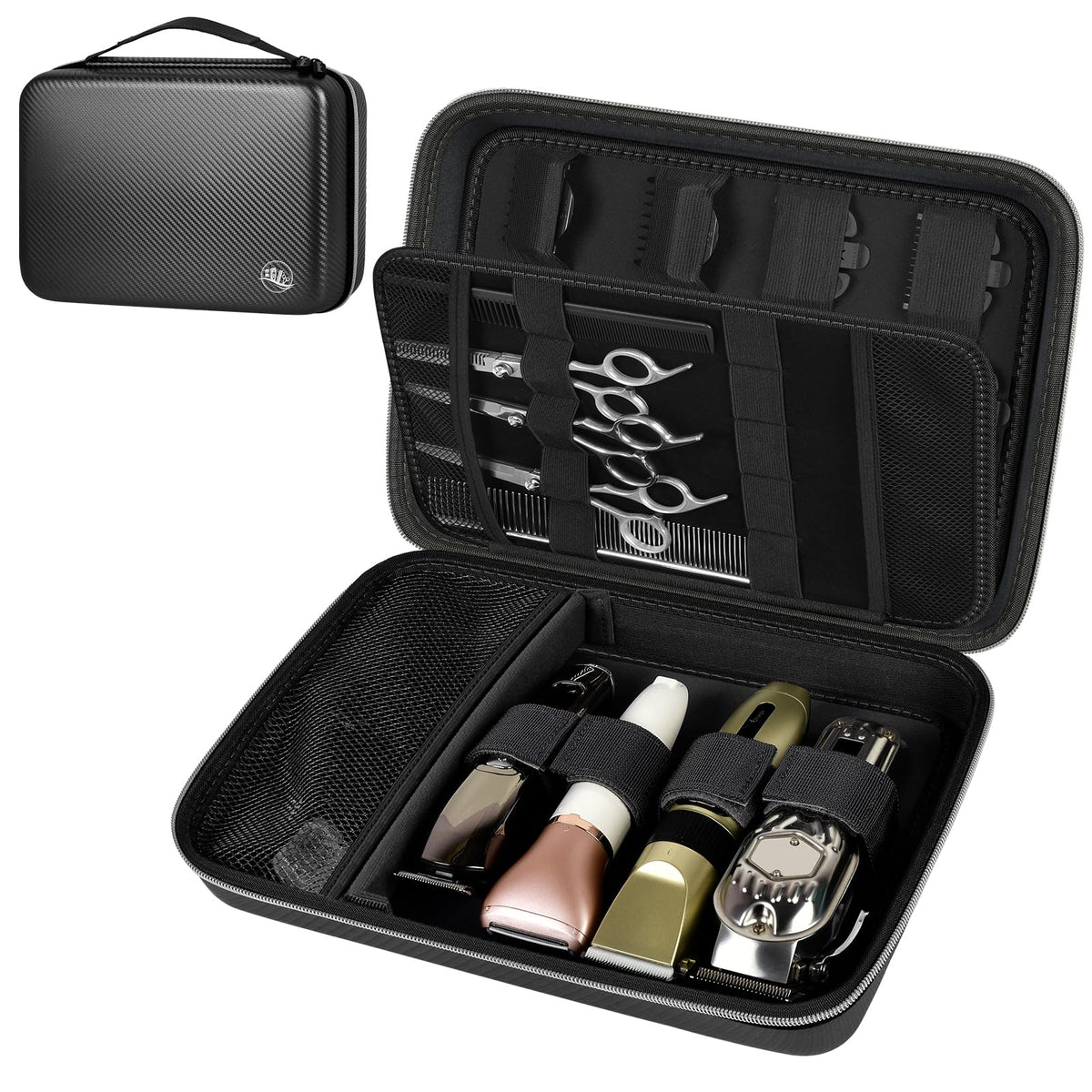 Professional Hair Clipper Travel Case | ALKOO – Black+Silver Zipper – protective case product view