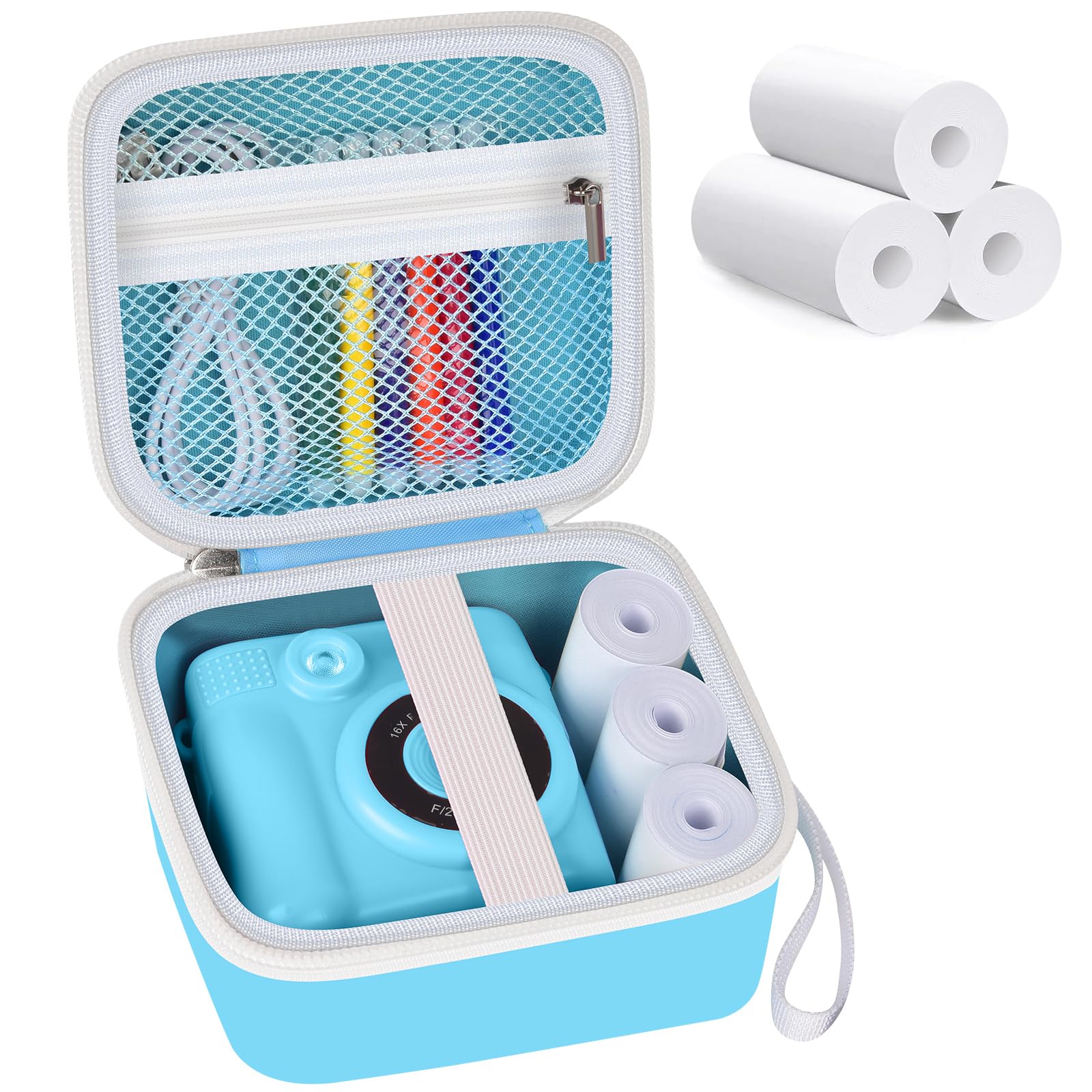 Kids Instant Print Camera Case | ALKOO – Blue with Paper – protective case product view