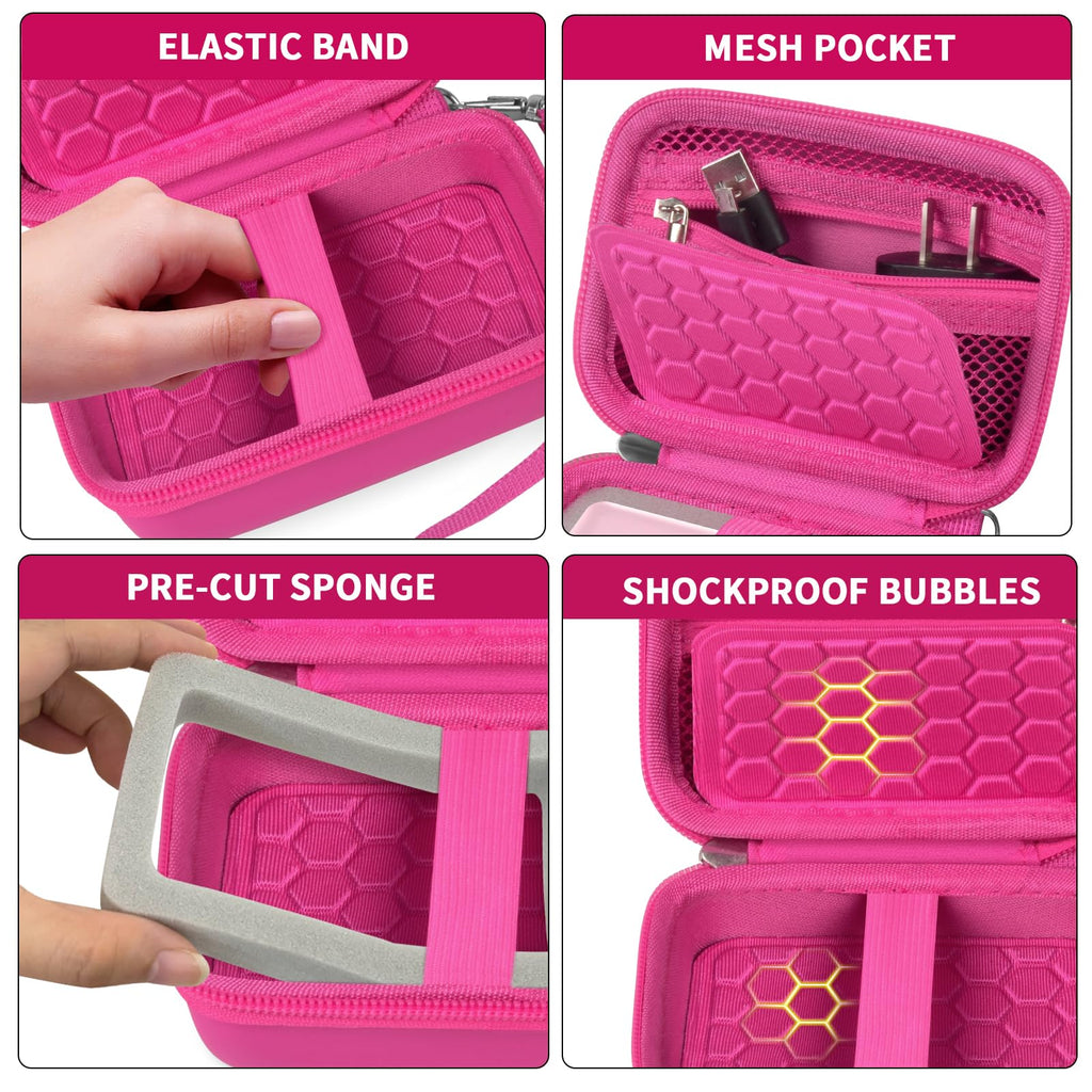 Magenta camera case with shockproof PU shell, splash resistance, and strong zipper