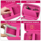 Magenta camera case with shockproof PU shell, splash resistance, and strong zipper