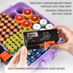 Purple 269-slot battery organizer case included battery tester checking battery condition
