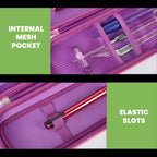 purple stethoscope case interior with mesh pocket and elastic accessory slots