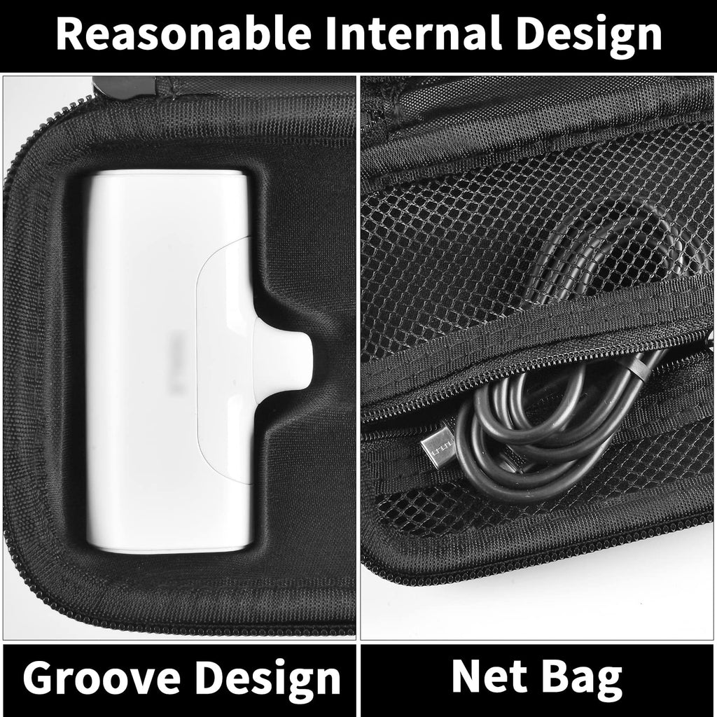 Black charger case interior with molded groove and mesh cable pocket