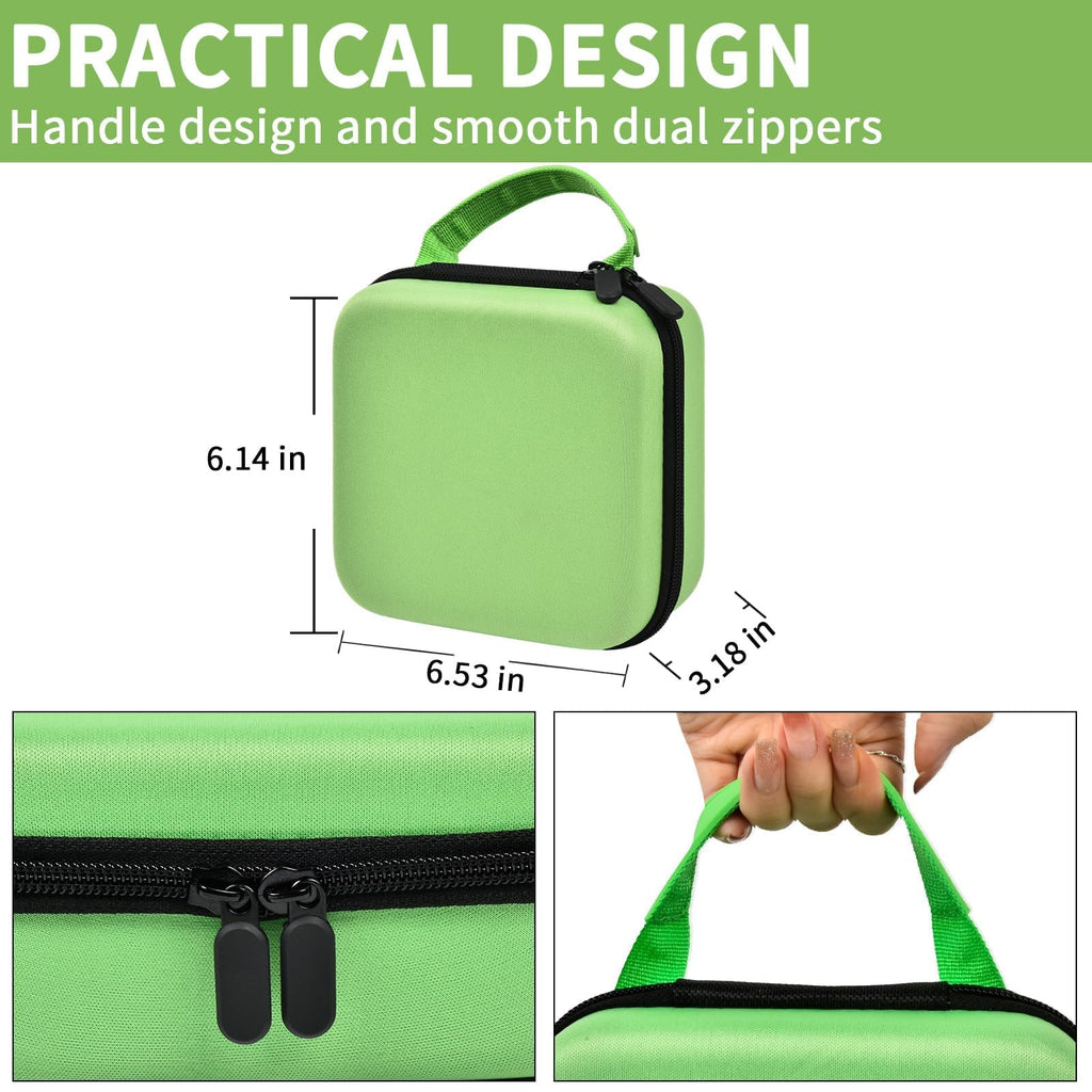 Bright green NIIMBOT label maker case dimensions with handle and dual zippers