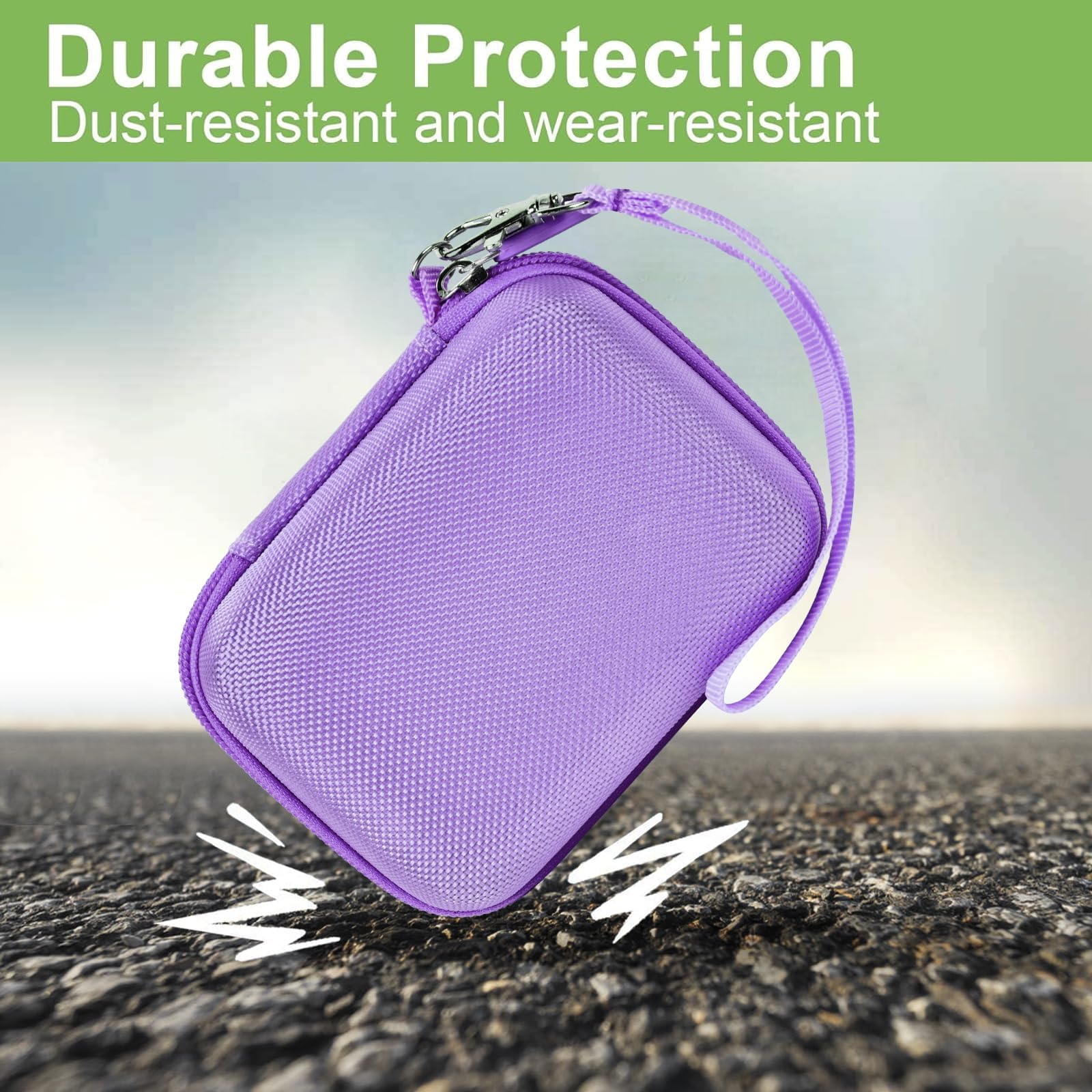 Lavender protective digital camera case dust- and wear-resistant protection demonstration