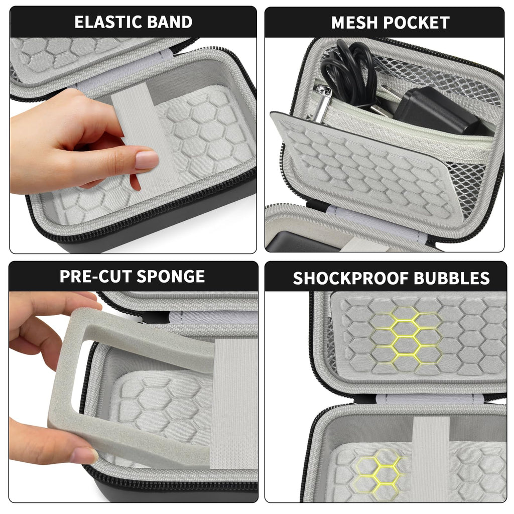 Black and gray camera case with shockproof PU shell, splash resistance, and strong zipper