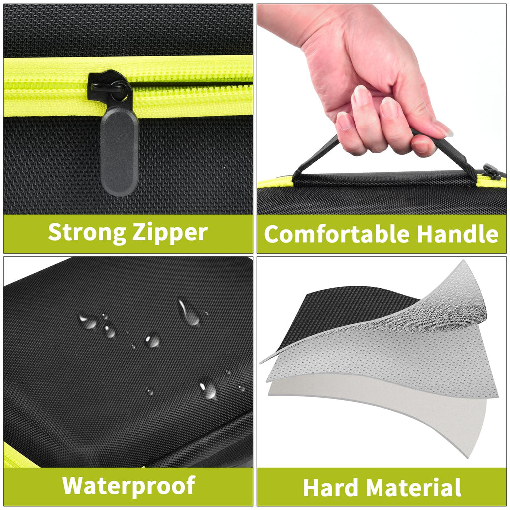 Black and neon yellow label maker case with strong zipper, handle, water-resistant shell, and hard material